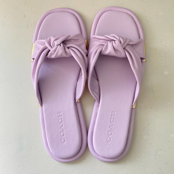 Coach Women's Brooklyn Leather Sandals - Violet Lilac Purple Twist Knot Slide 10 - Picture 2 of 10